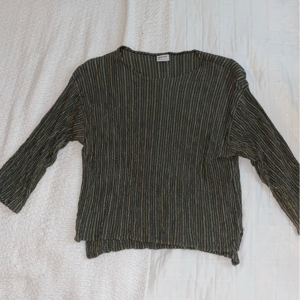 Green Textured Quarter Sleeve Shirt - Habitat